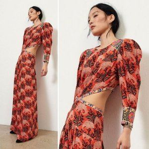 NEW! BA&SH Gabriel. Japanese FLoral Printed Cut Out MAXI Dress Size Small
